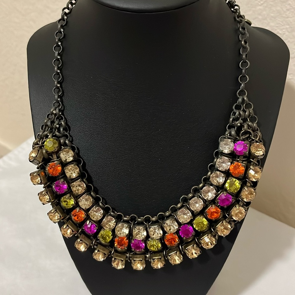 Loft Multi Color Rhinestone Bib Style Necklace - Beautiful Fun Statement Piece
